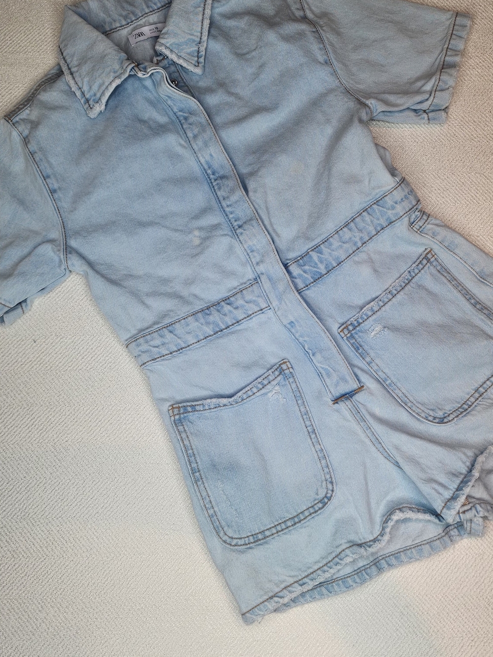 Zara Light Blue Short Sleeve Denim Romper